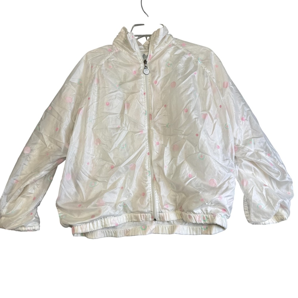 Vintage Adidas Jacket Womens Large White Polka Dot Windbreaker Full Zip 80s